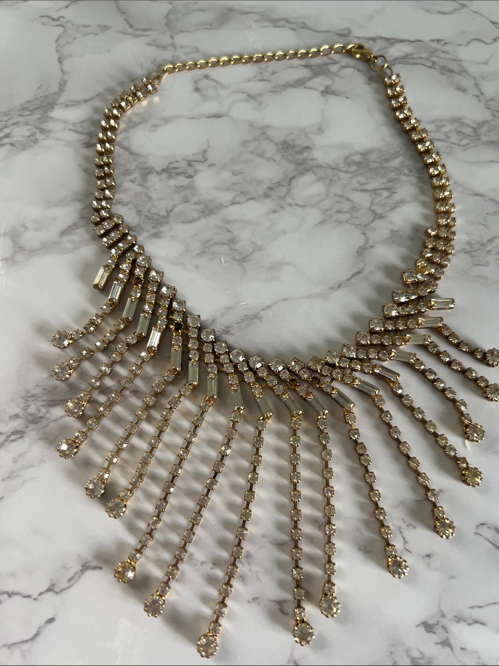 Gold Crystal Fringe Statement Necklace - Women's Sparkling Bib